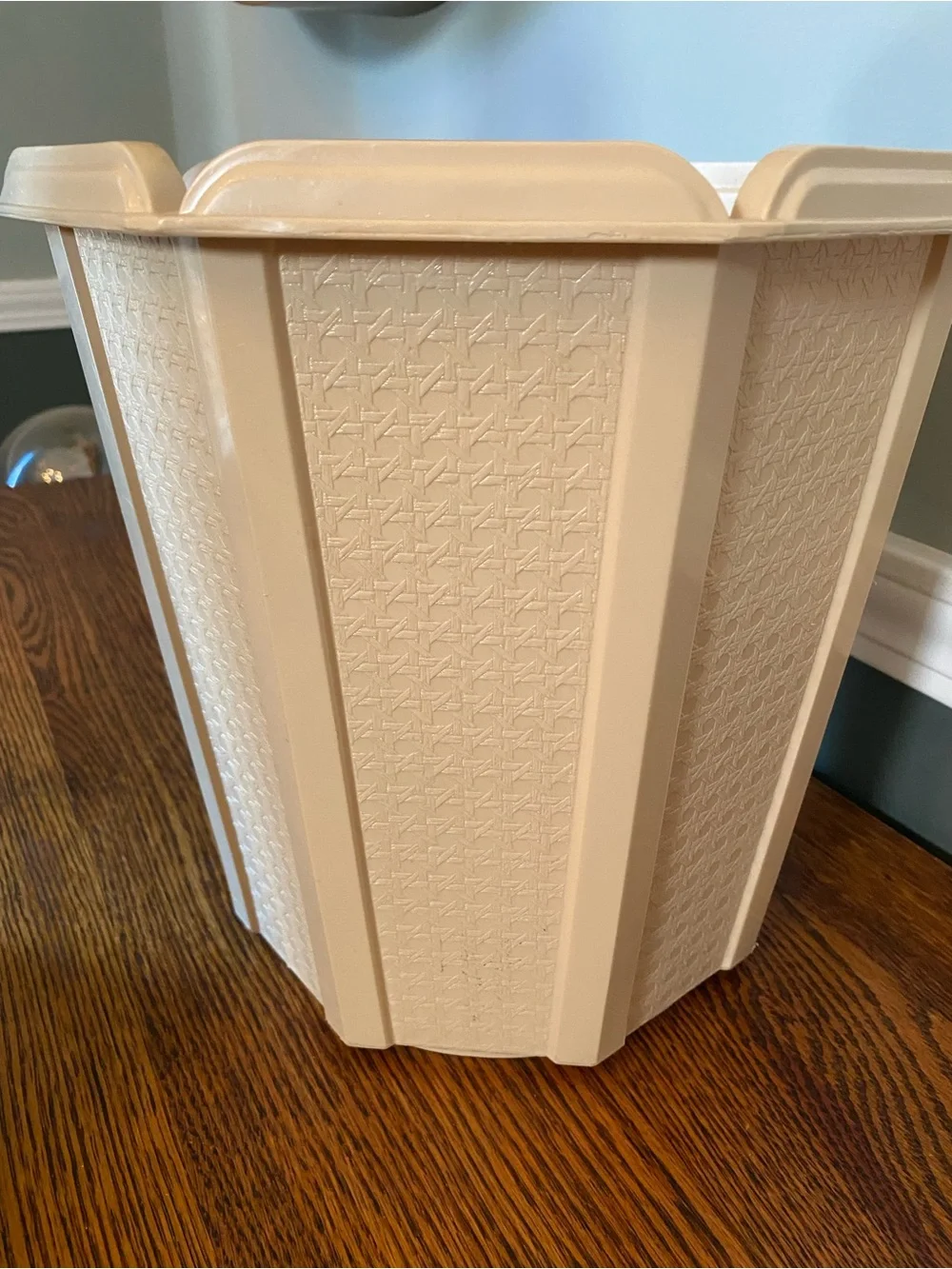 Vintage 1980s Beige Rubbermaid Trash Can Wastebasket Basketweave Fluted Octagon